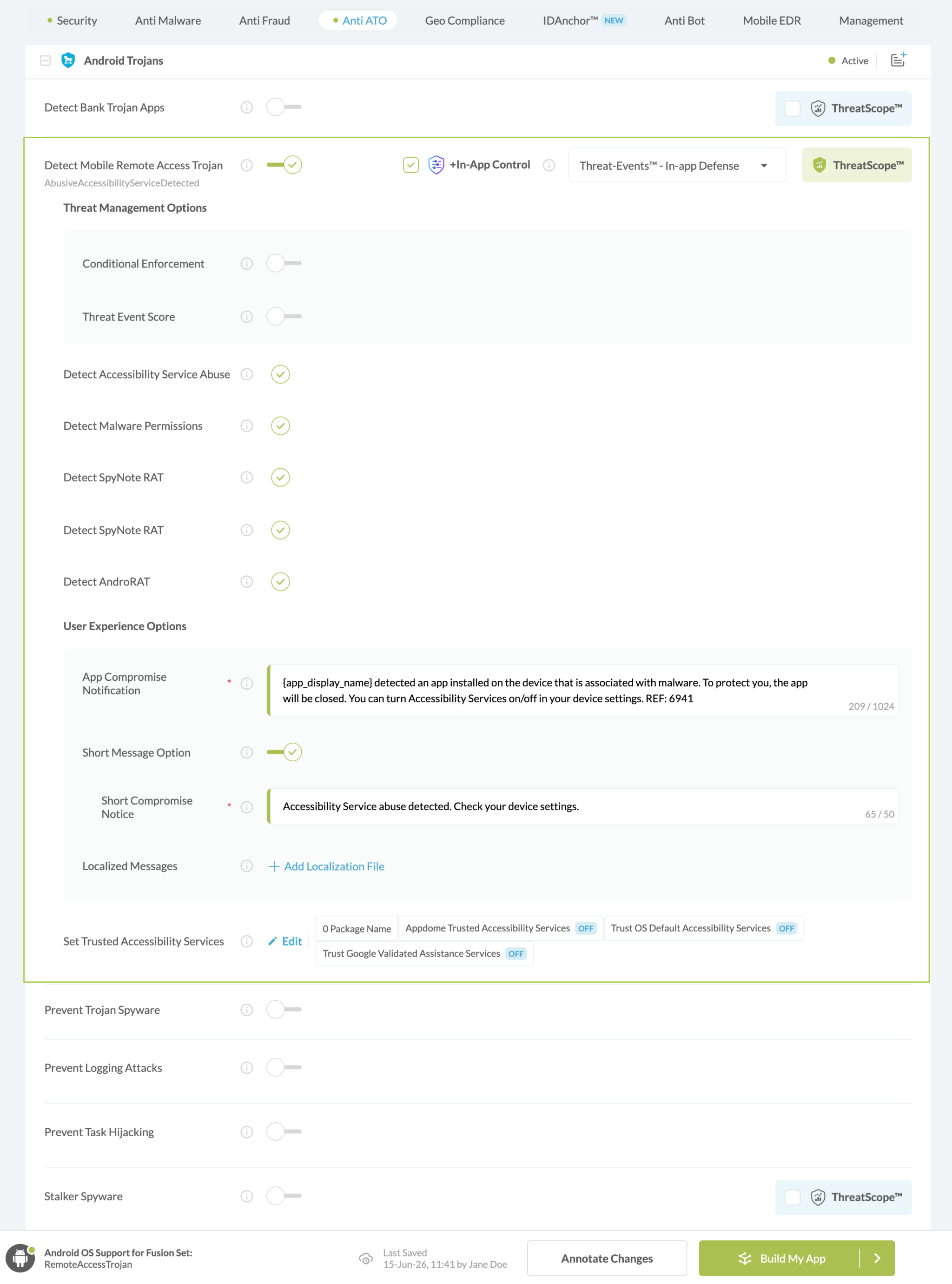 Detect Mobile Remote Access Trojan option