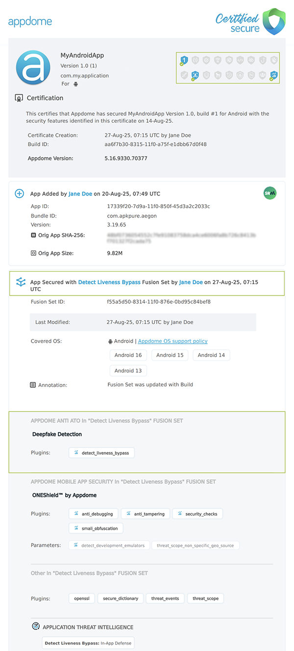 Detect Liveness Bypass shown in Certificate secure
