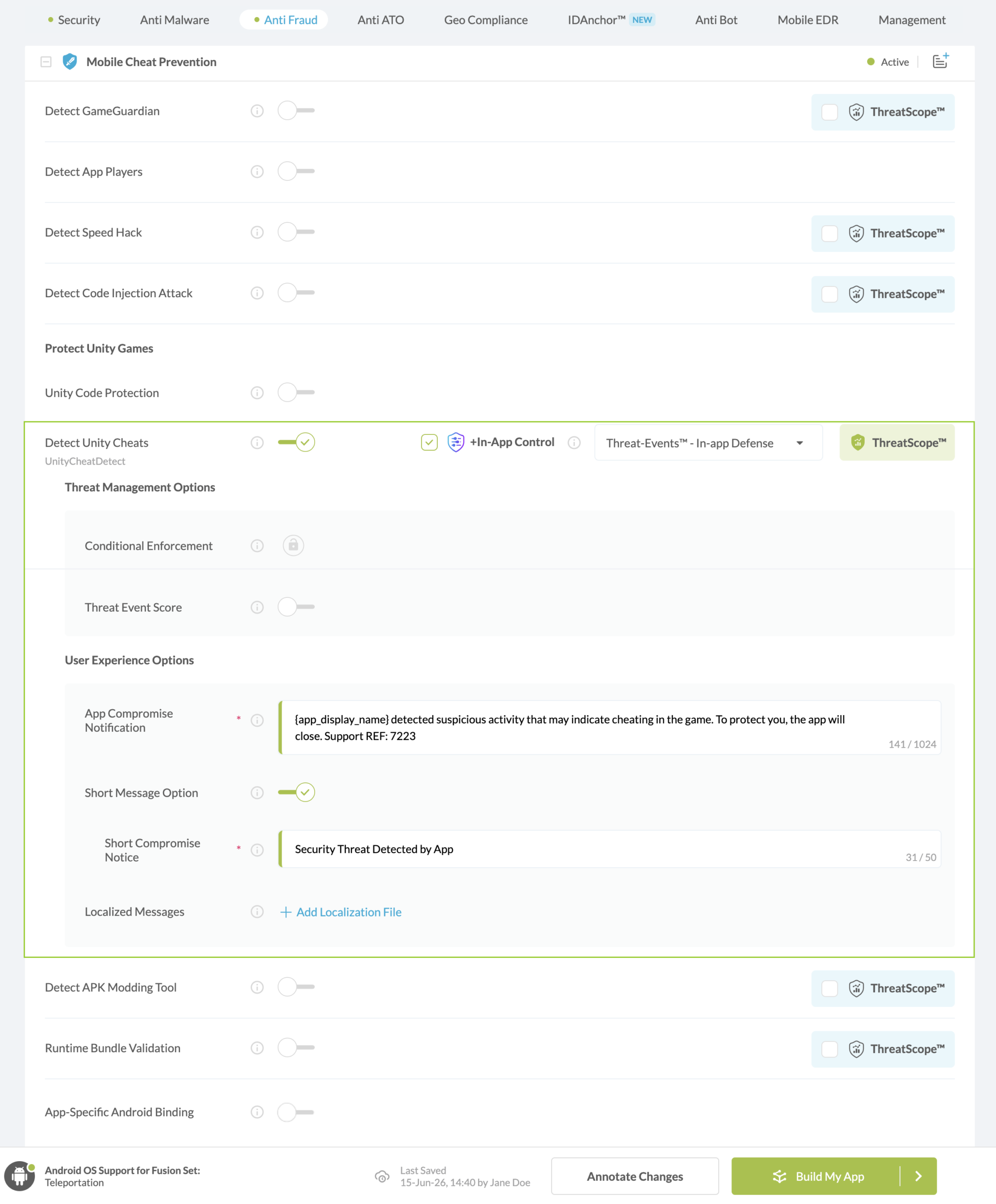 Detect Unity Cheats option