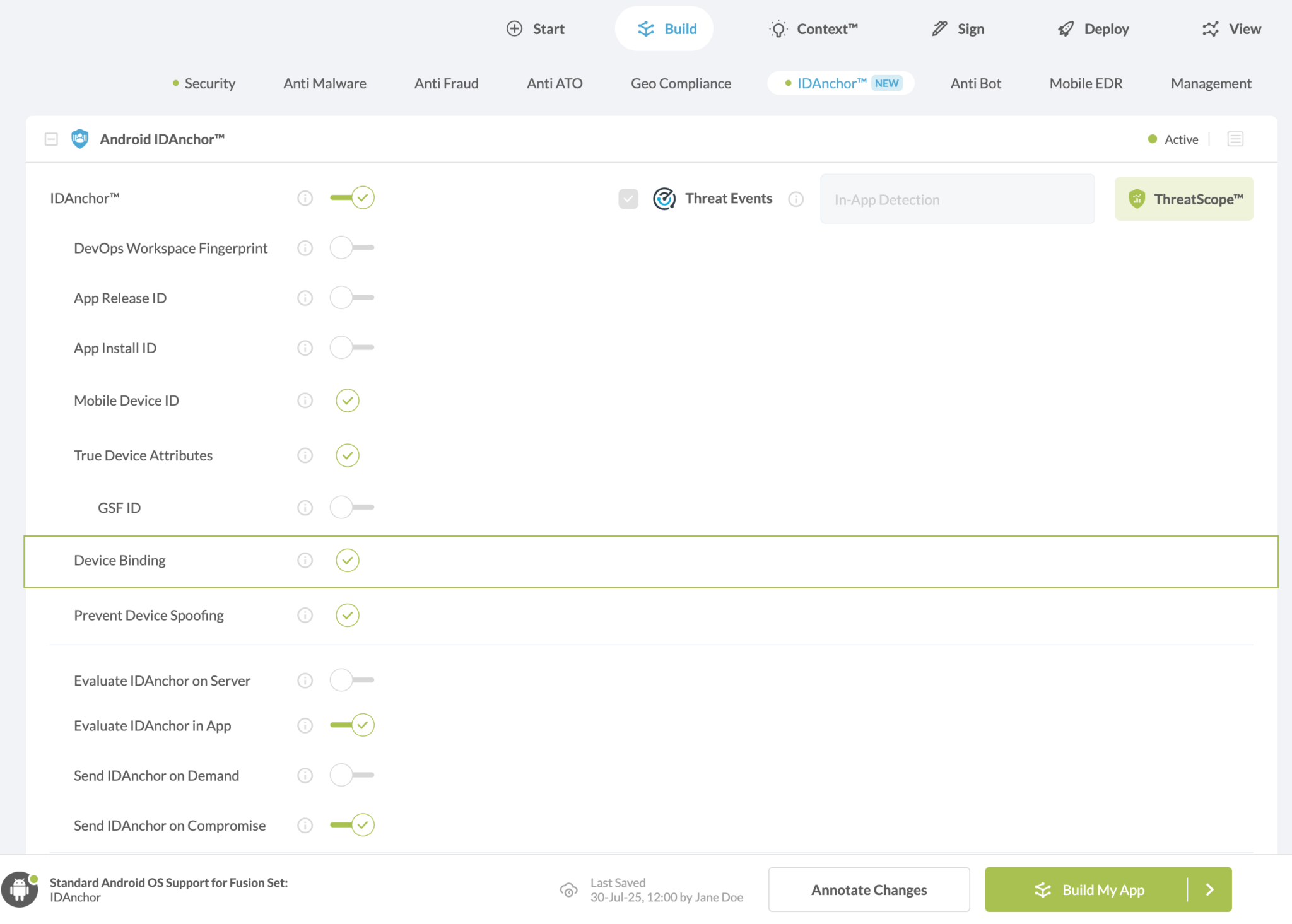 Device Binding option