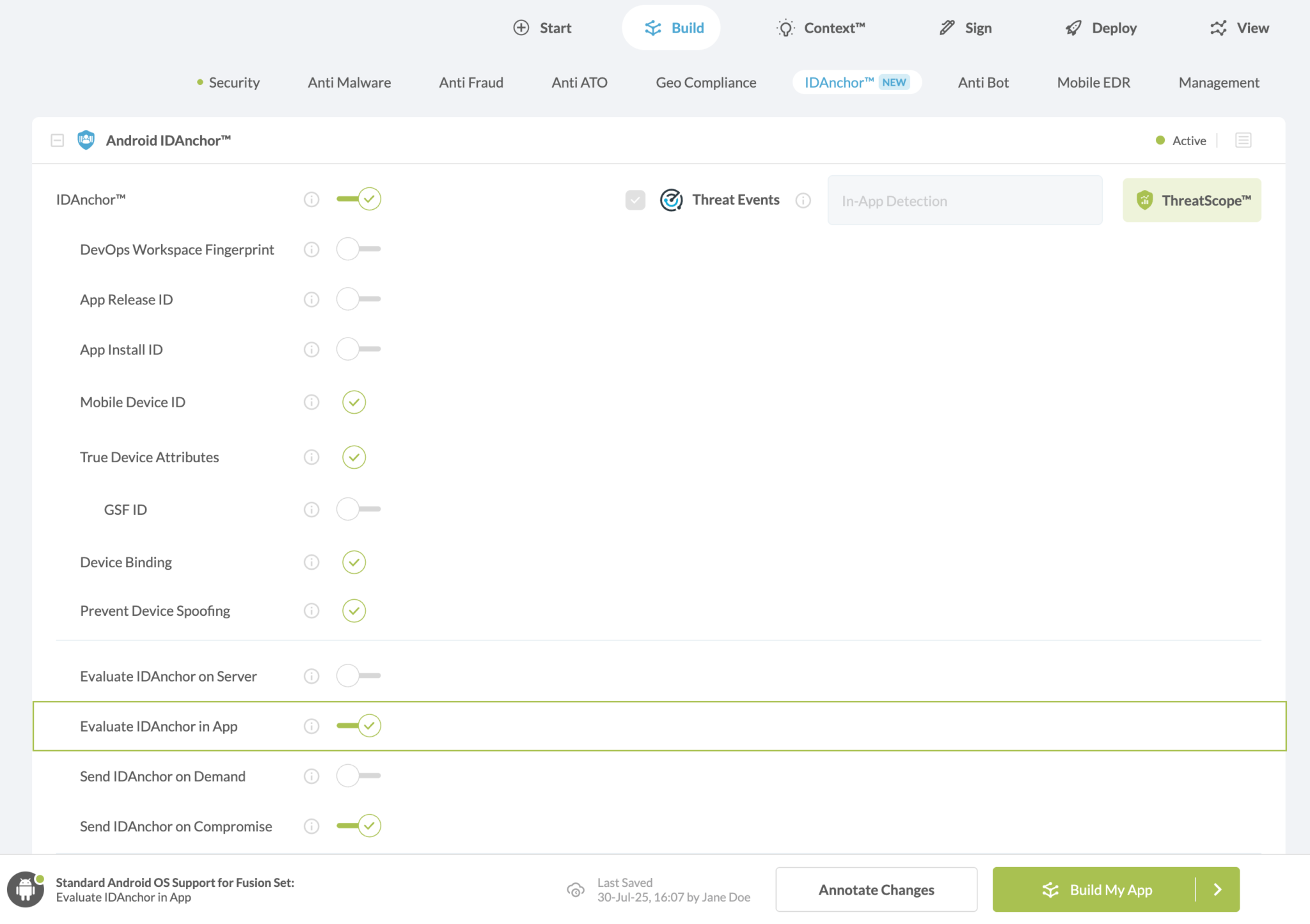 Evaluate IDAnchor in App option