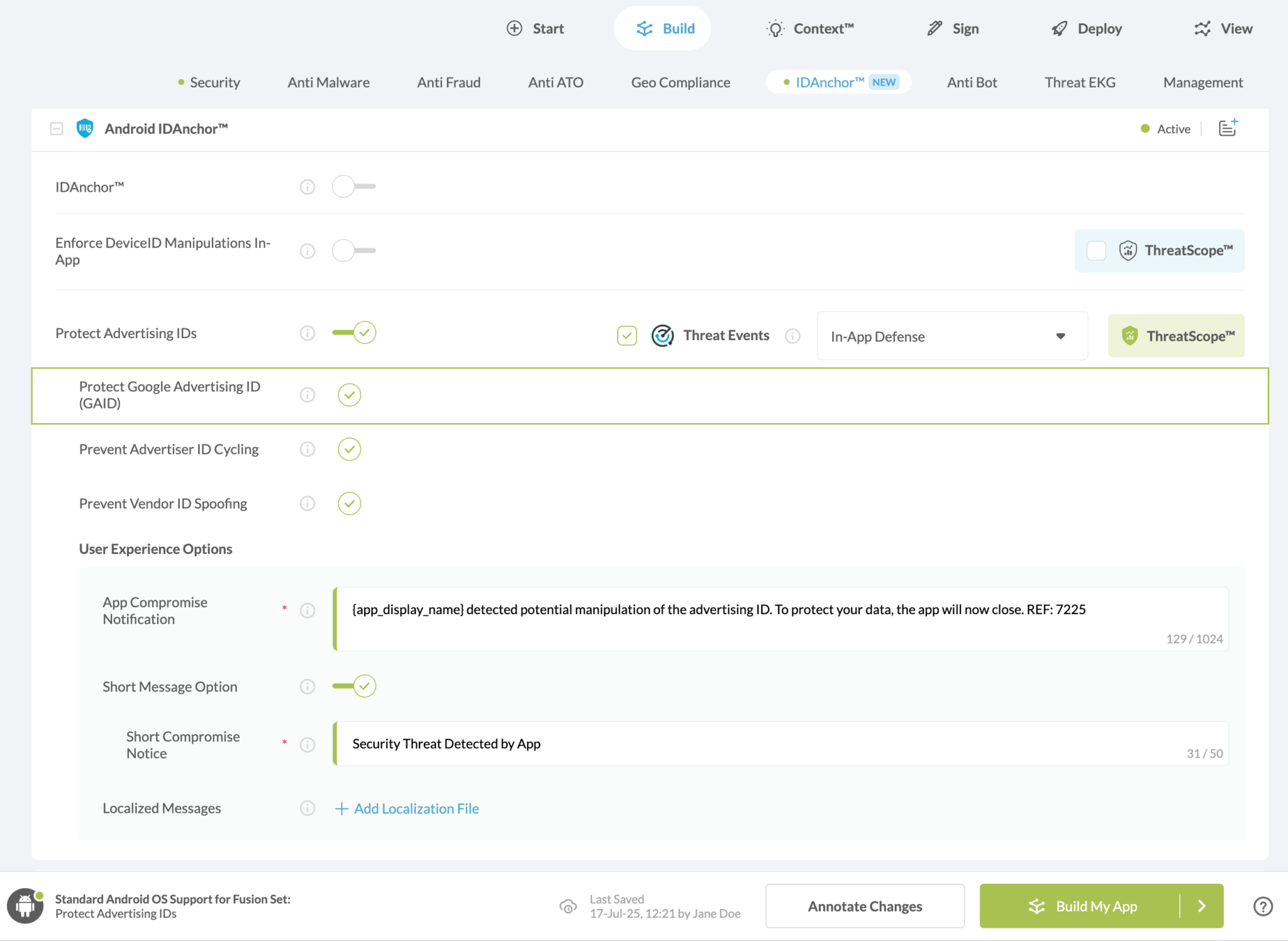 Protect Google Advertising ID (GAID) option