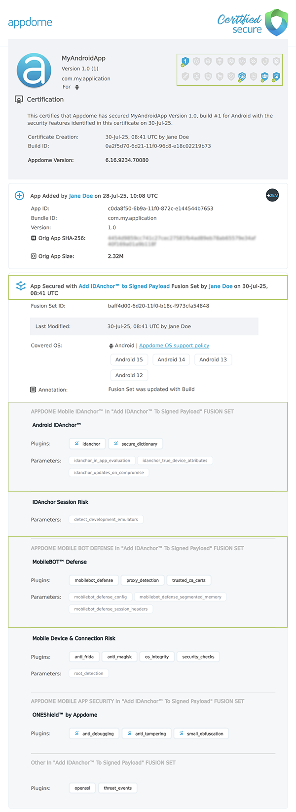 Add IDAnchor to Signed Payload shown in Certificate secure