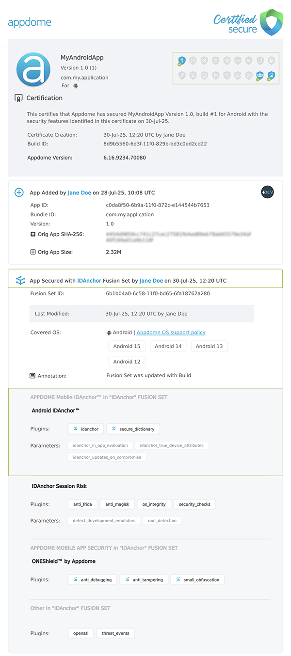 Prevent Device Spoofing shown in Certificate secure