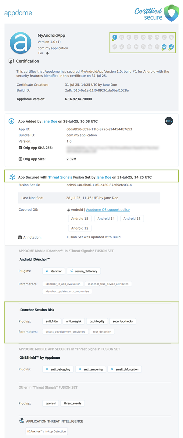  IDAnchor Threat Signals shown in Certificate secure