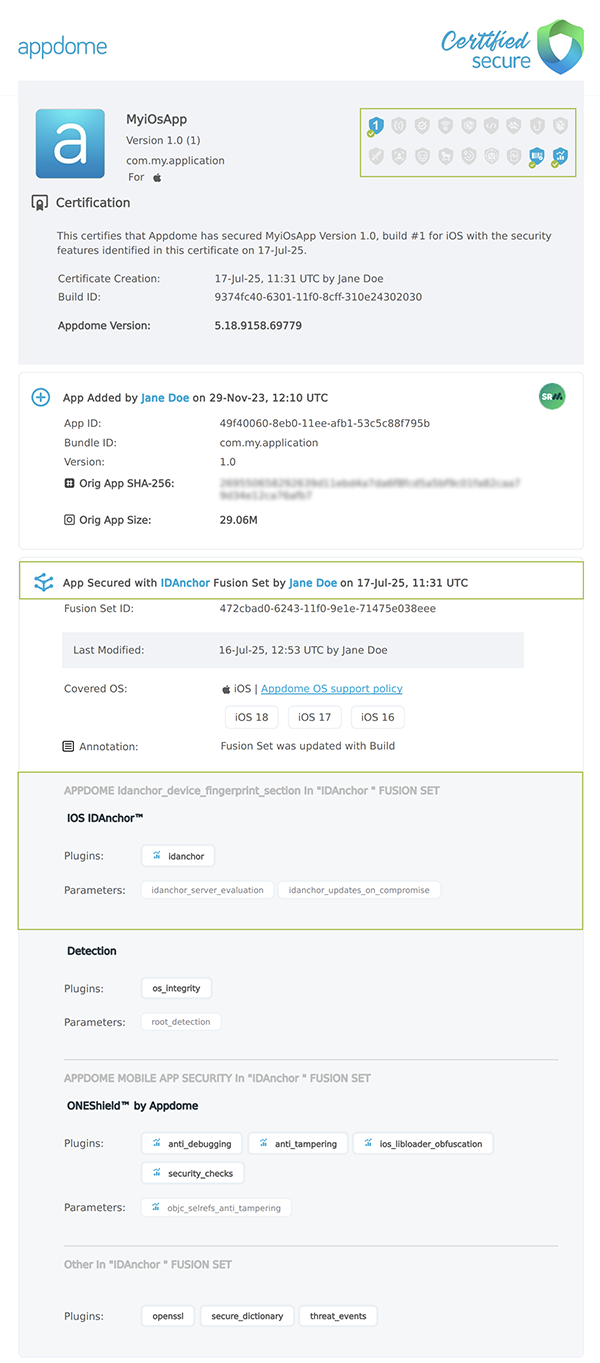 IDAnchor shown in Certificate secure