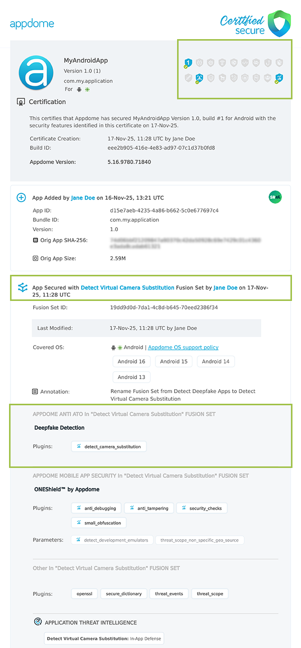 Detect Virtual Camera Substitution shown in Certificate secure