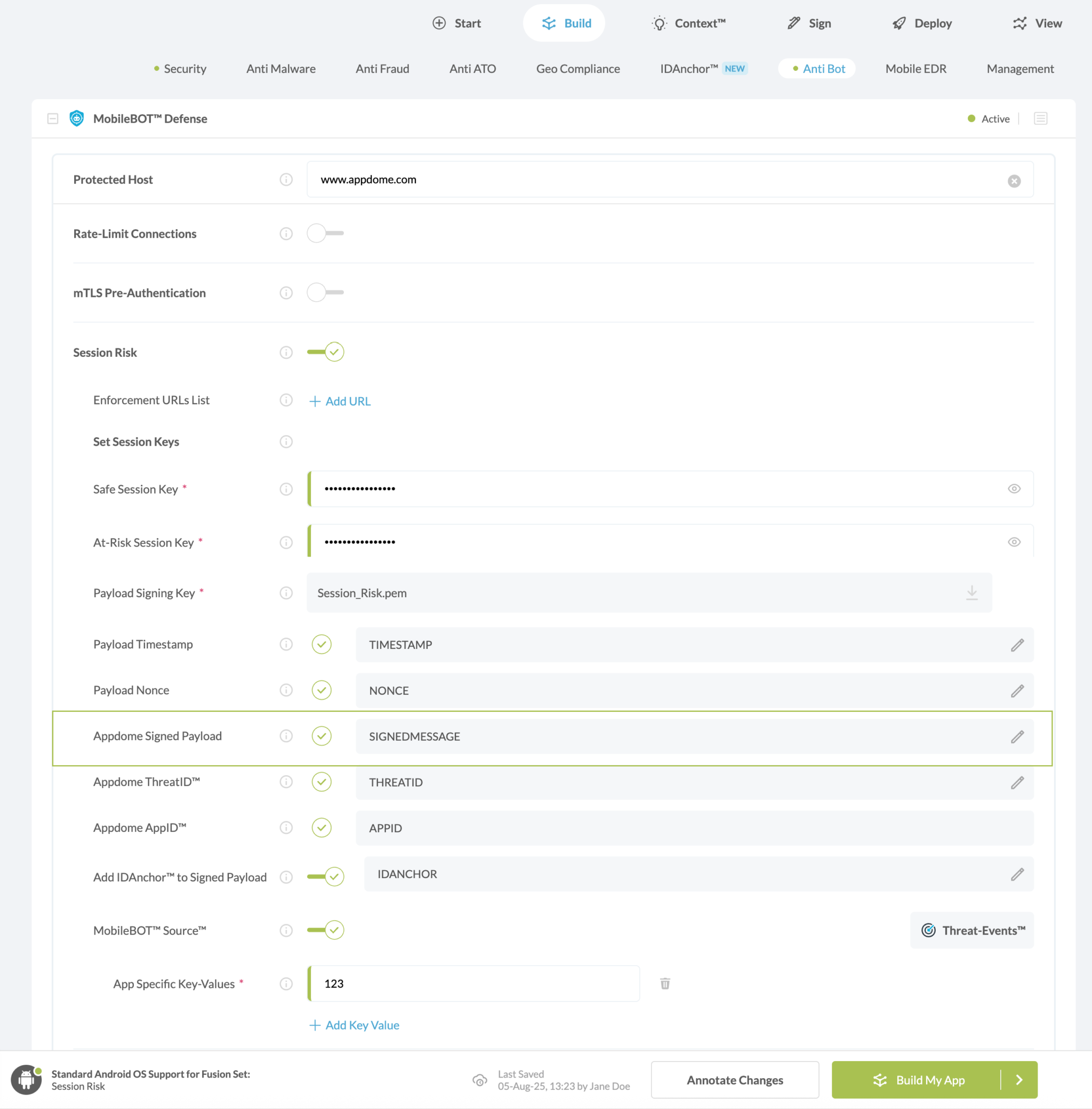 Appdome Signed Payload option