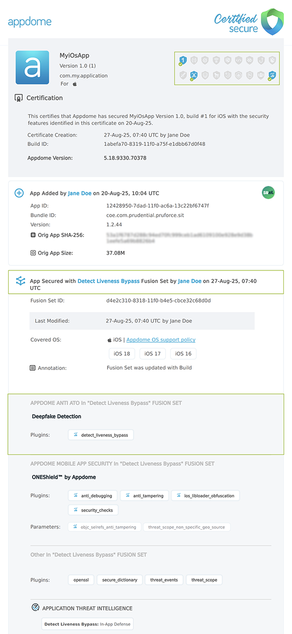 Detect Liveness Bypass shown in Certificate secure