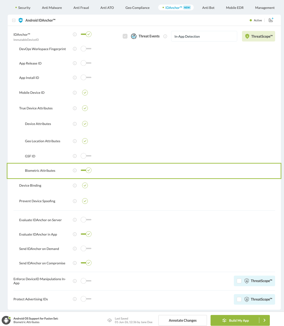 Biometric Attributes option