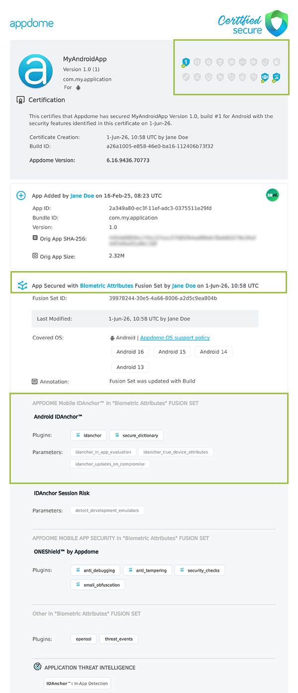 Biometric Attributes shown in Certificate secure