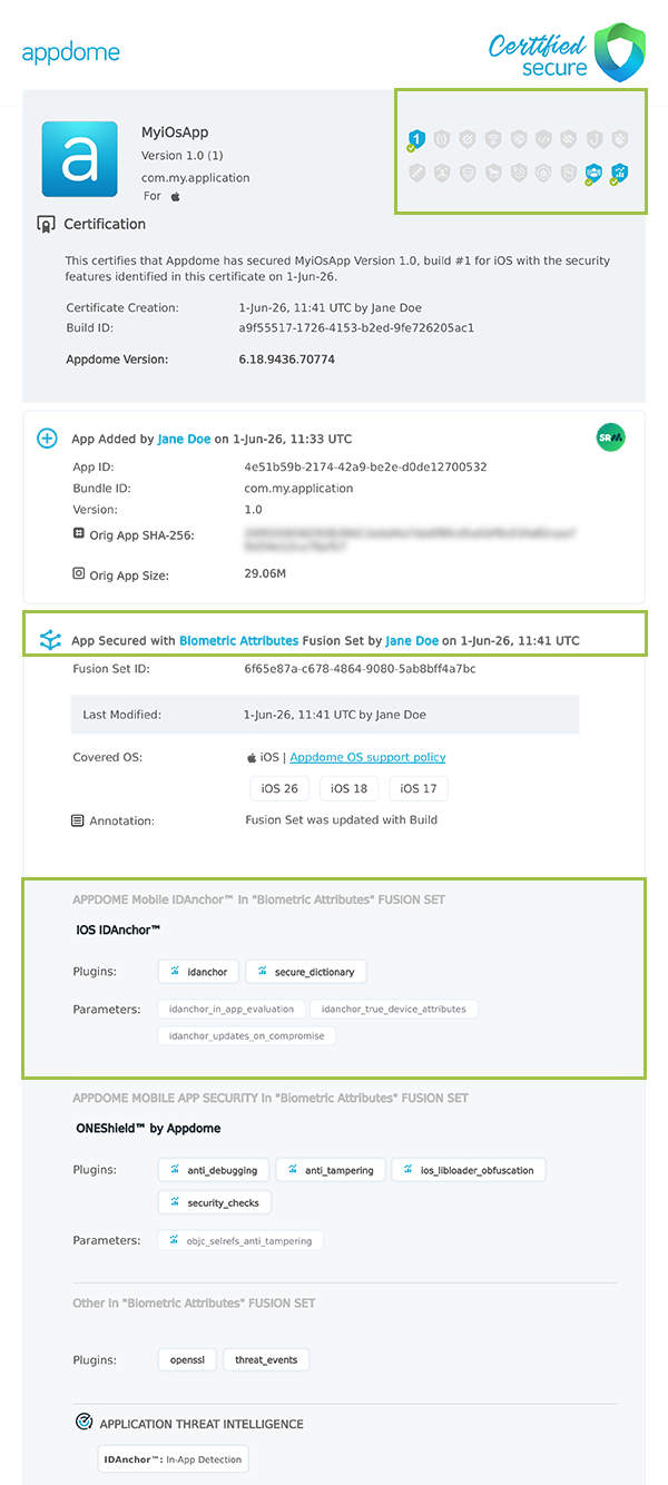 Biometric Attributes shown in Certificate secure