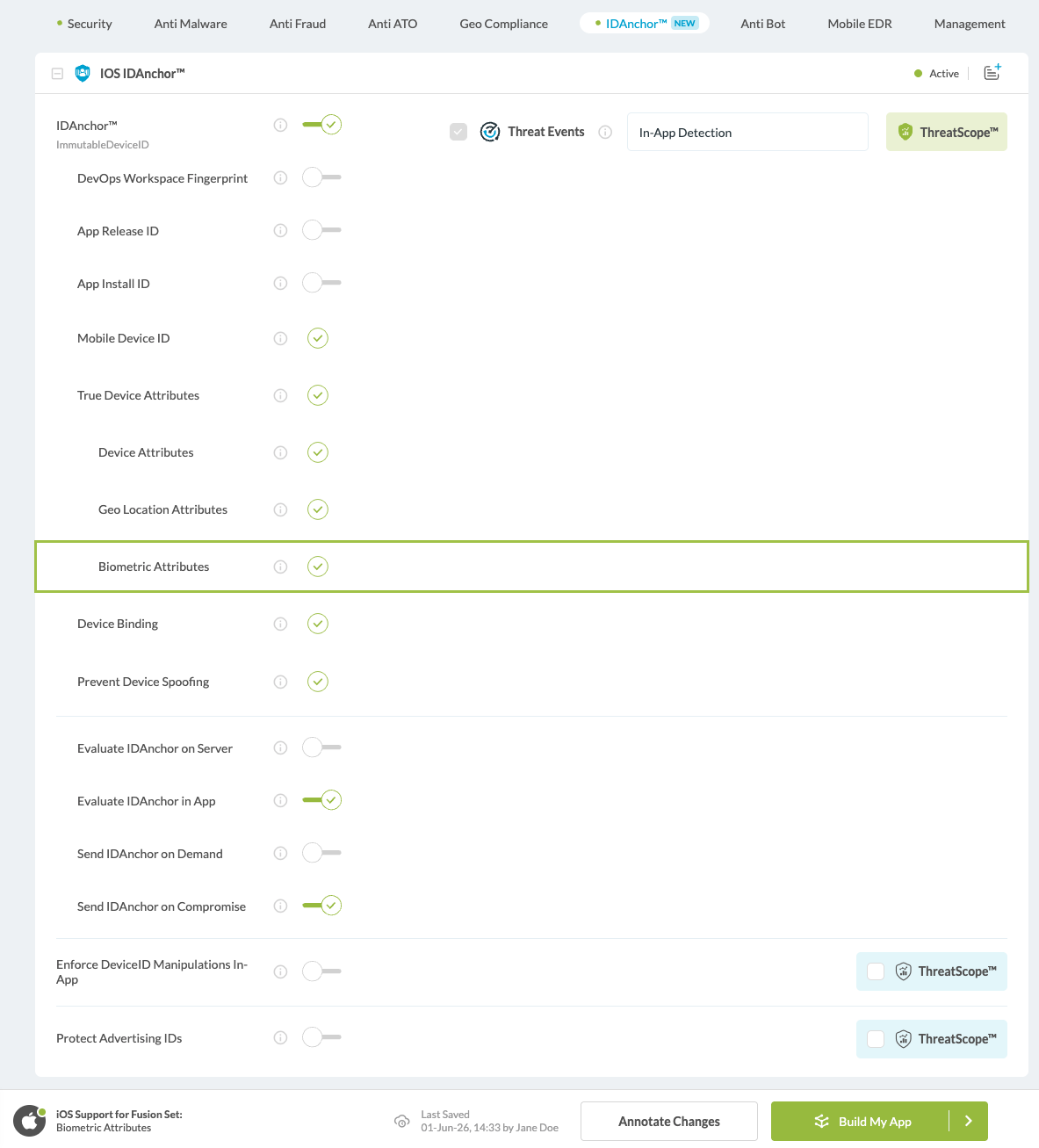 Biometric Attributes option
