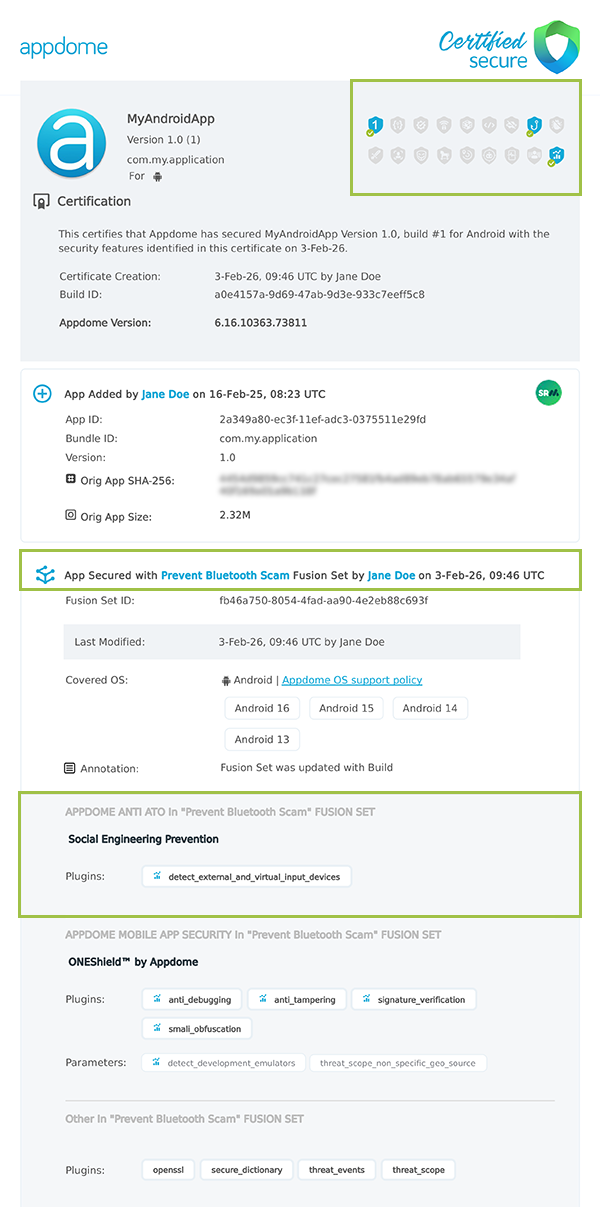 Prevent Bluetooth Scam shown in Certificate secure