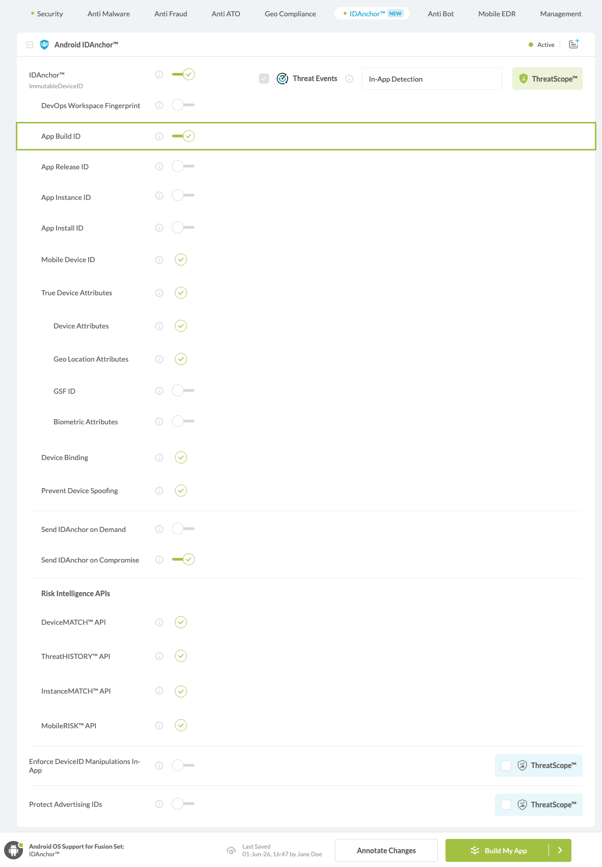 App Build ID option