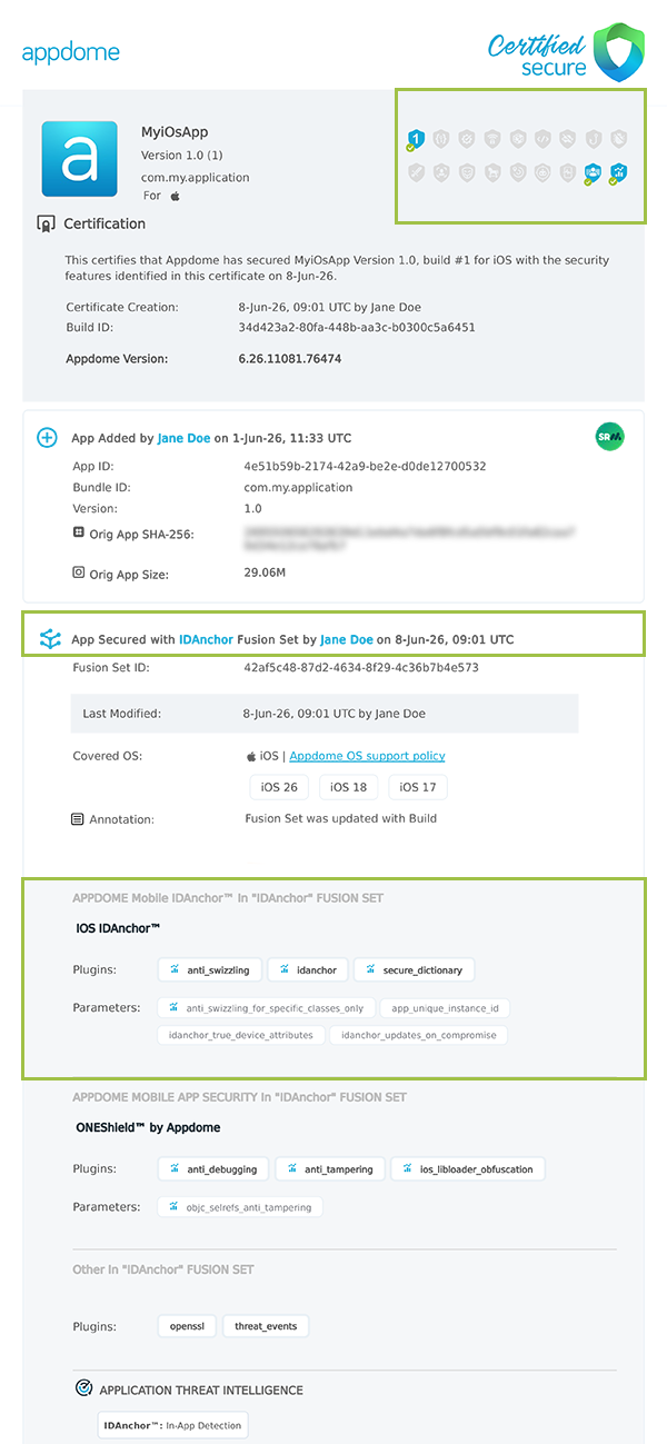App Instance ID shown in Certificate secure