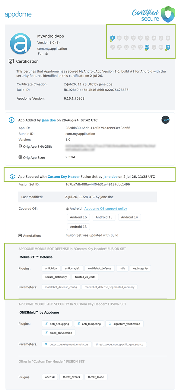Custom Key/Header shown in Certificate secure