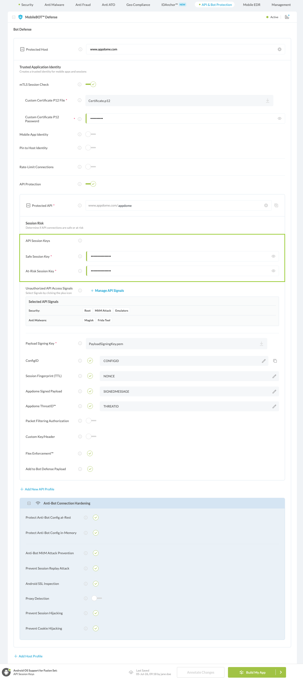 API Session Keys option