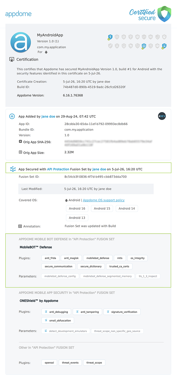 API Protection shown in Certificate secure