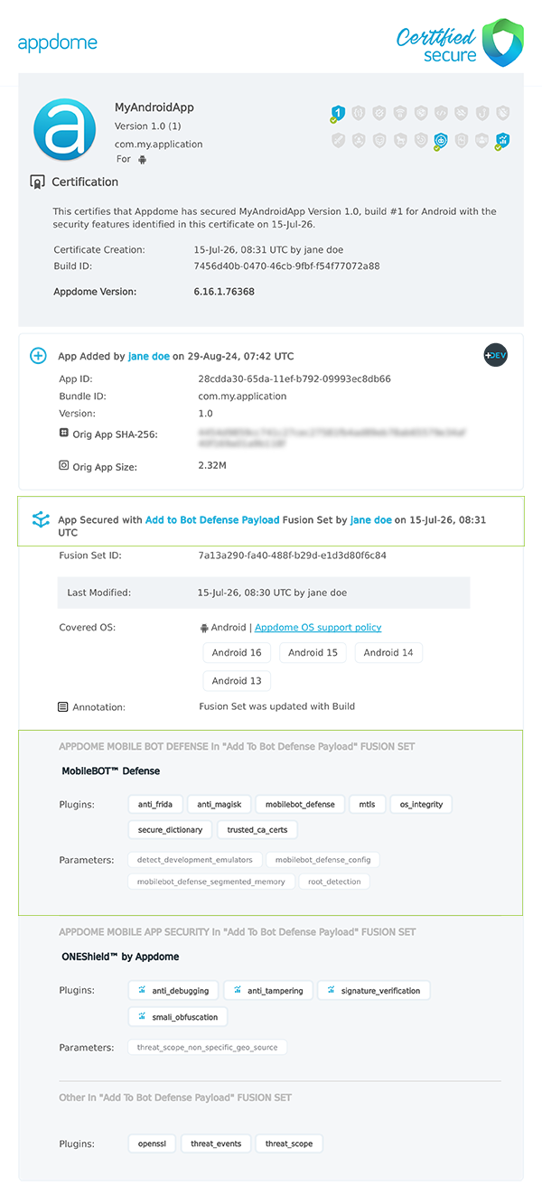 Add to Bot Defense Payload shown in Certificate secure