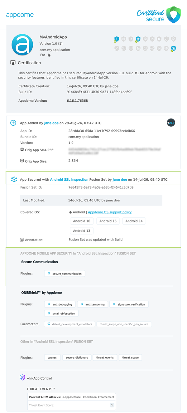 SSL Inspection shown in Certificate secure