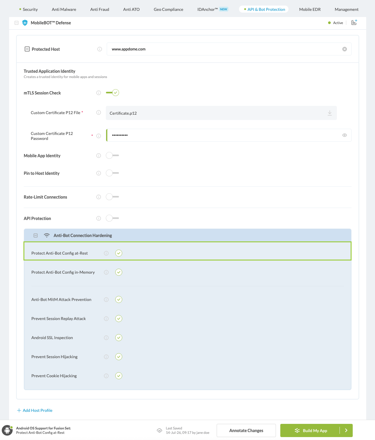Protect Anti-Bot Config at-Rest option