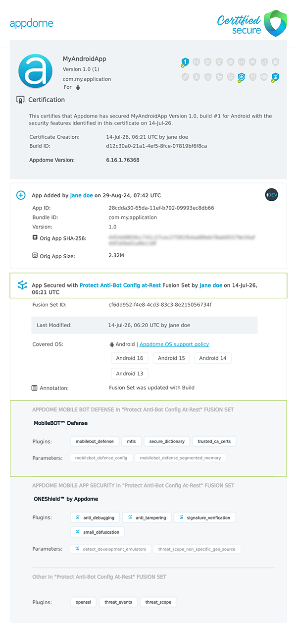 Protect Anti-Bot Config at-Rest shown in Certificate secure