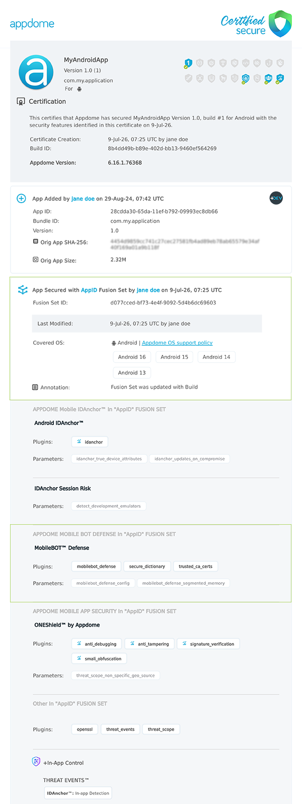 AppID shown in Certificate secure