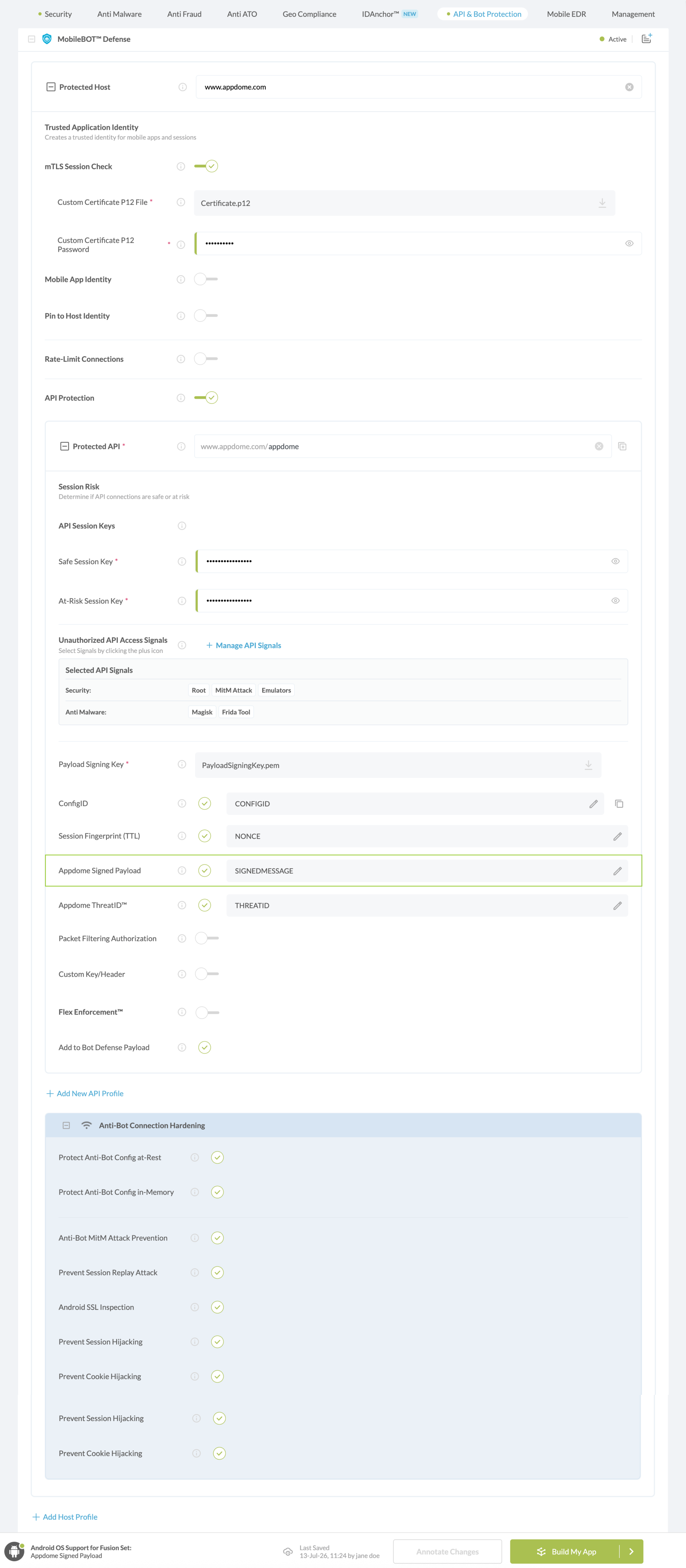 Appdome Signed Payload option