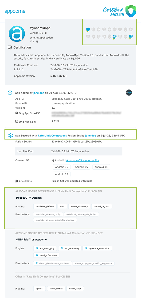Rate-Limit Connections shown in Certificate secure