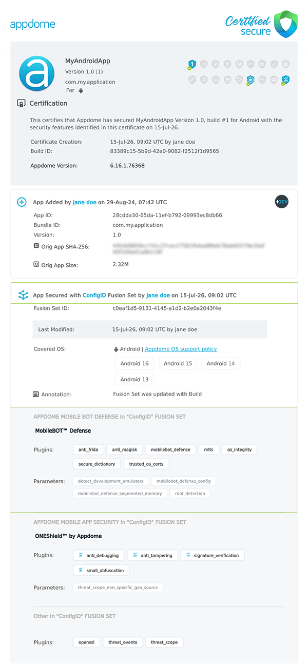 ConfigID shown in Certificate secure