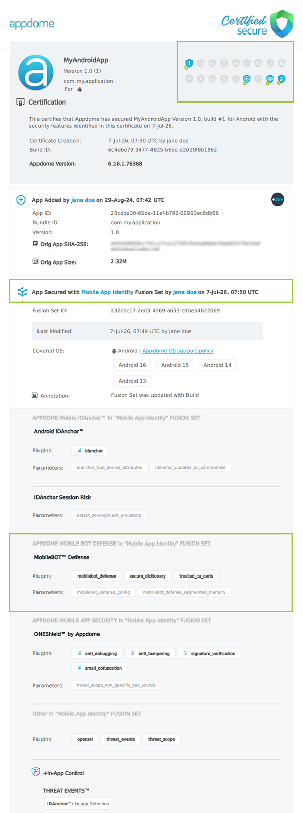 Mobile App Identity shown in Certificate secure