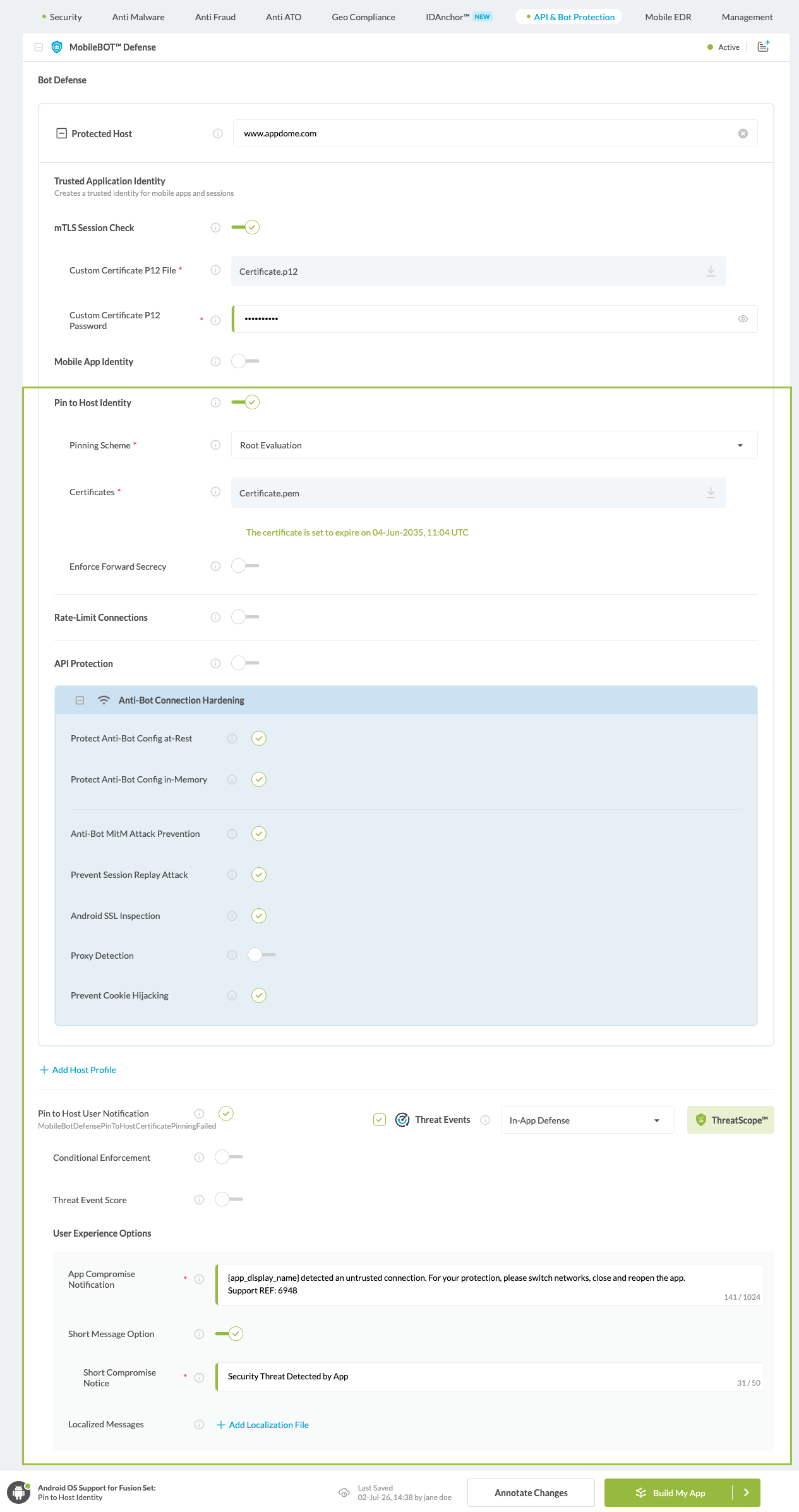 Pin to Host Identity option