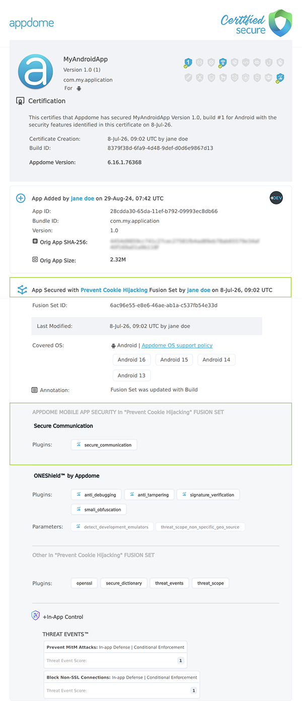 Configure Cookie Hijacking shown in Certificate secure