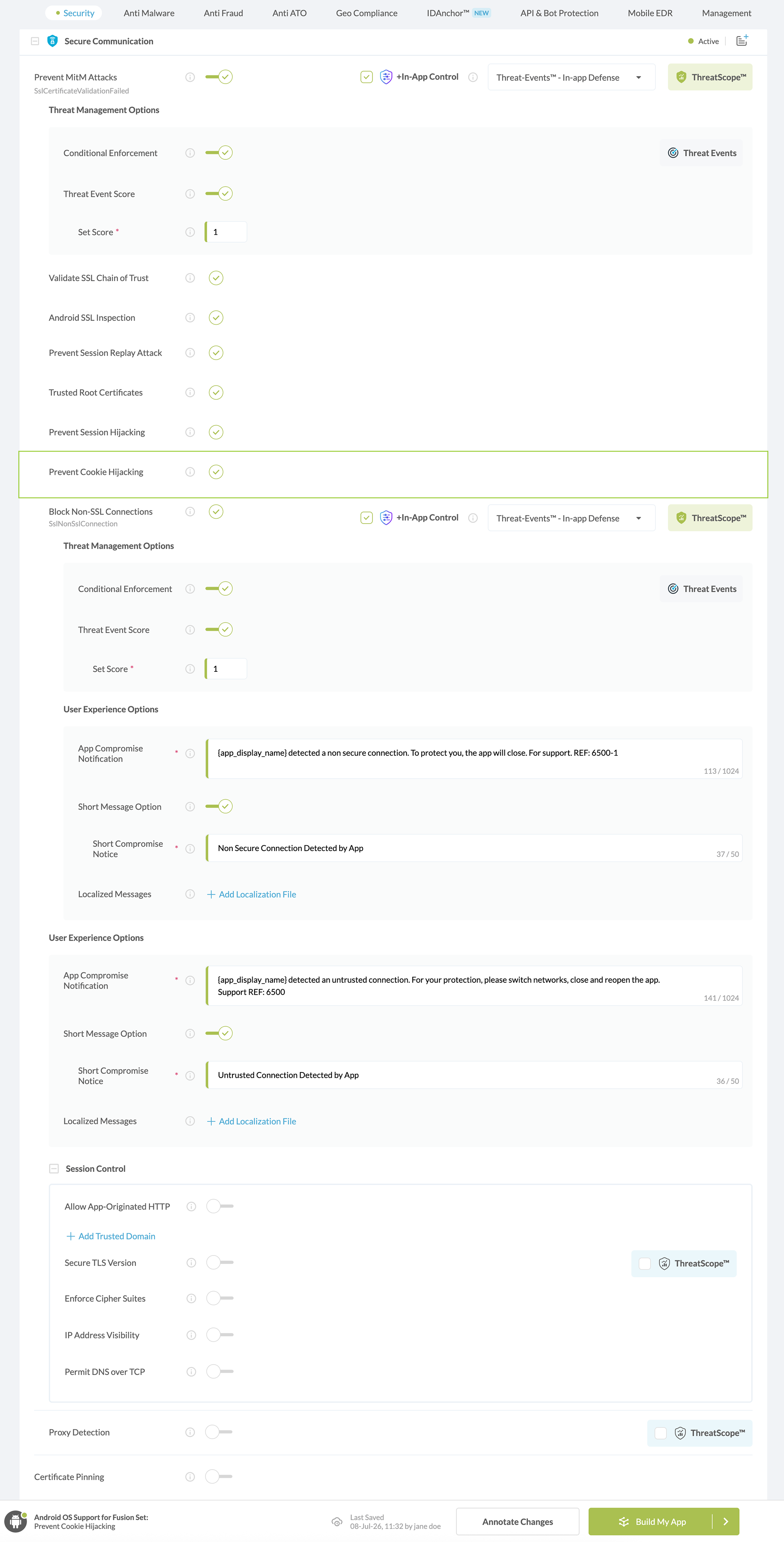 Configure Cookie Hijacking option