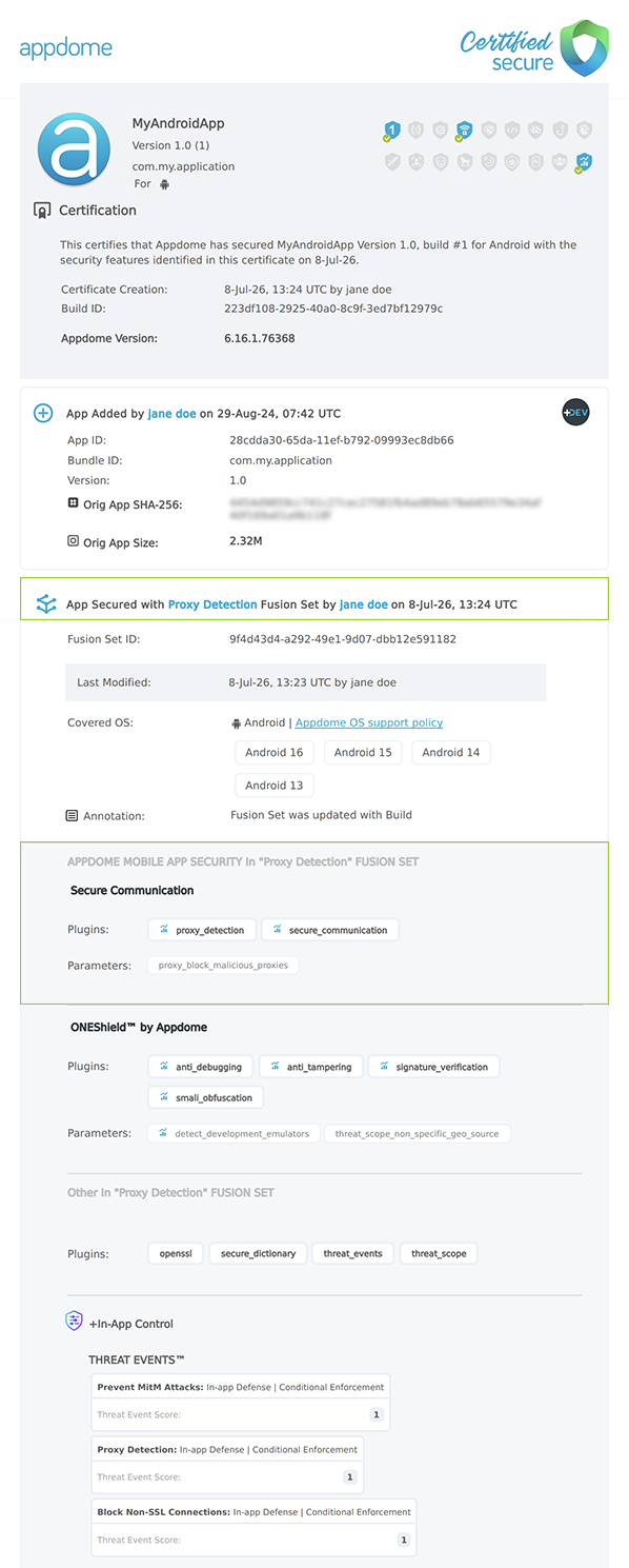 Proxy Detection shown in Certificate secure