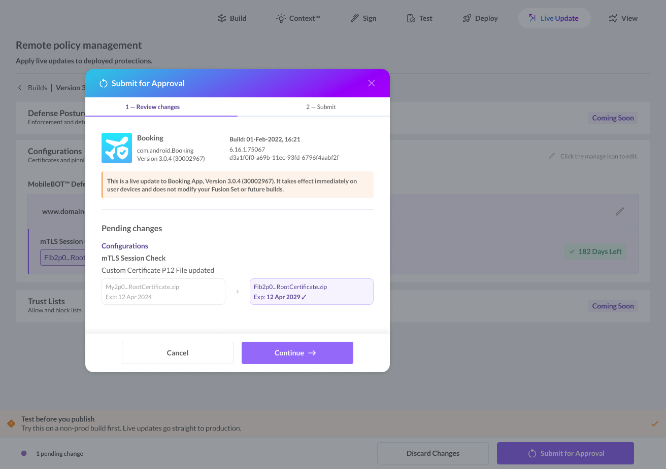 Live Update - Submit Modal - Review