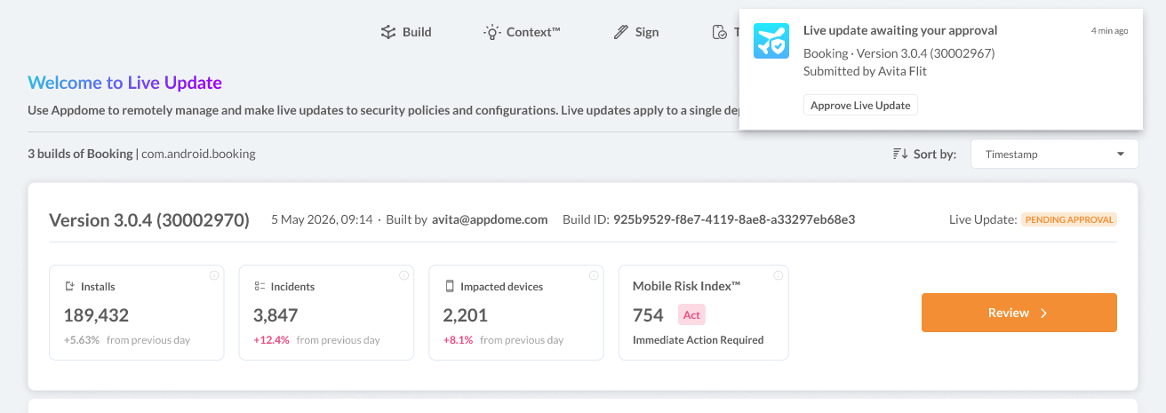 Approver view - review live update