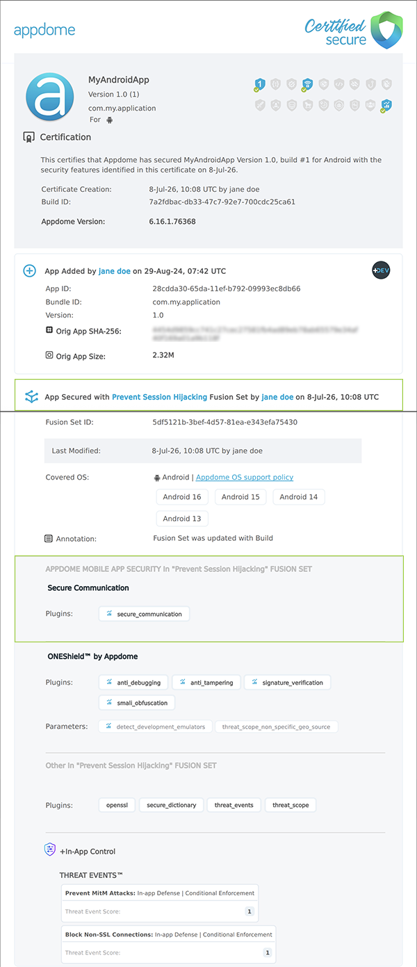 Prevent Session Hijacking shown in Certificate secure