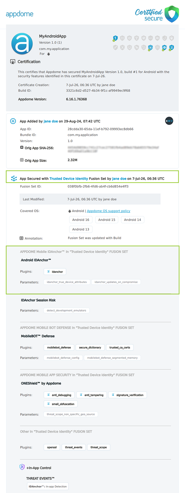 Add Trusted Device Identity to Signed Payload shown in Certificate secure