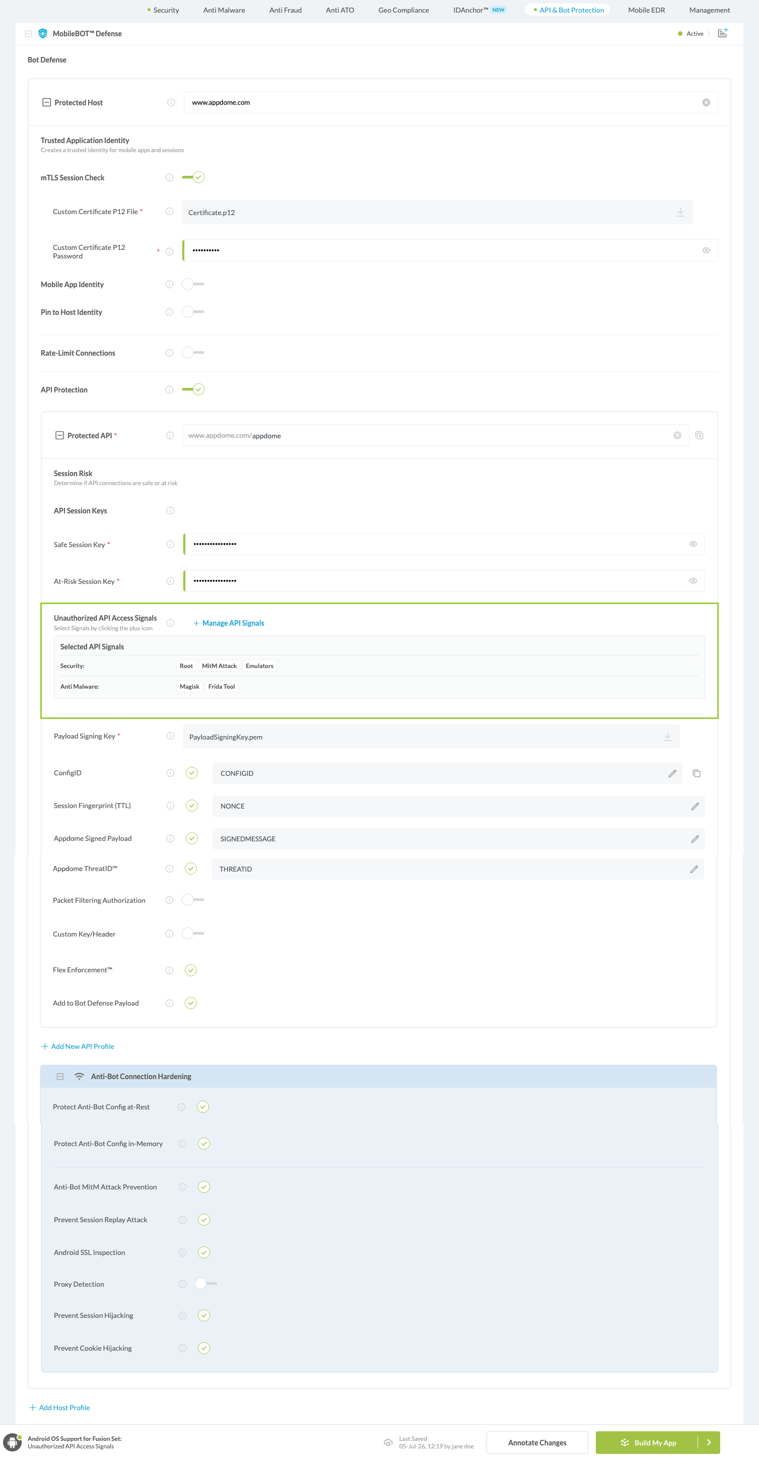 Unauthorized API Access Signals option