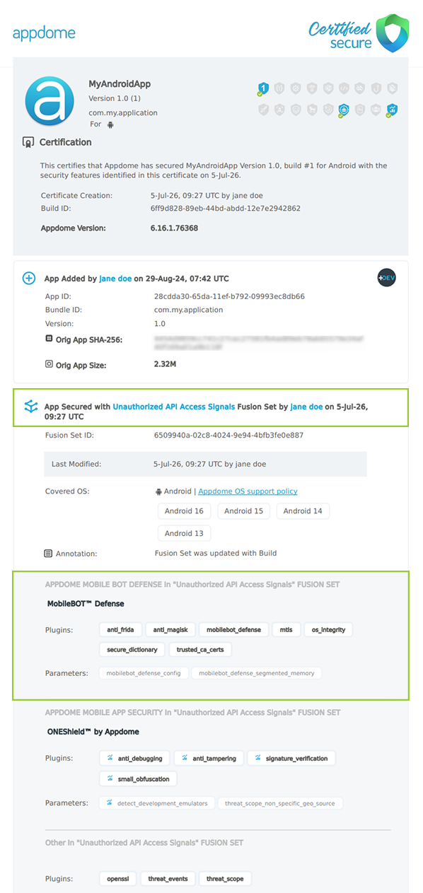 Unauthorized API Access Signals shown in Certificate secure